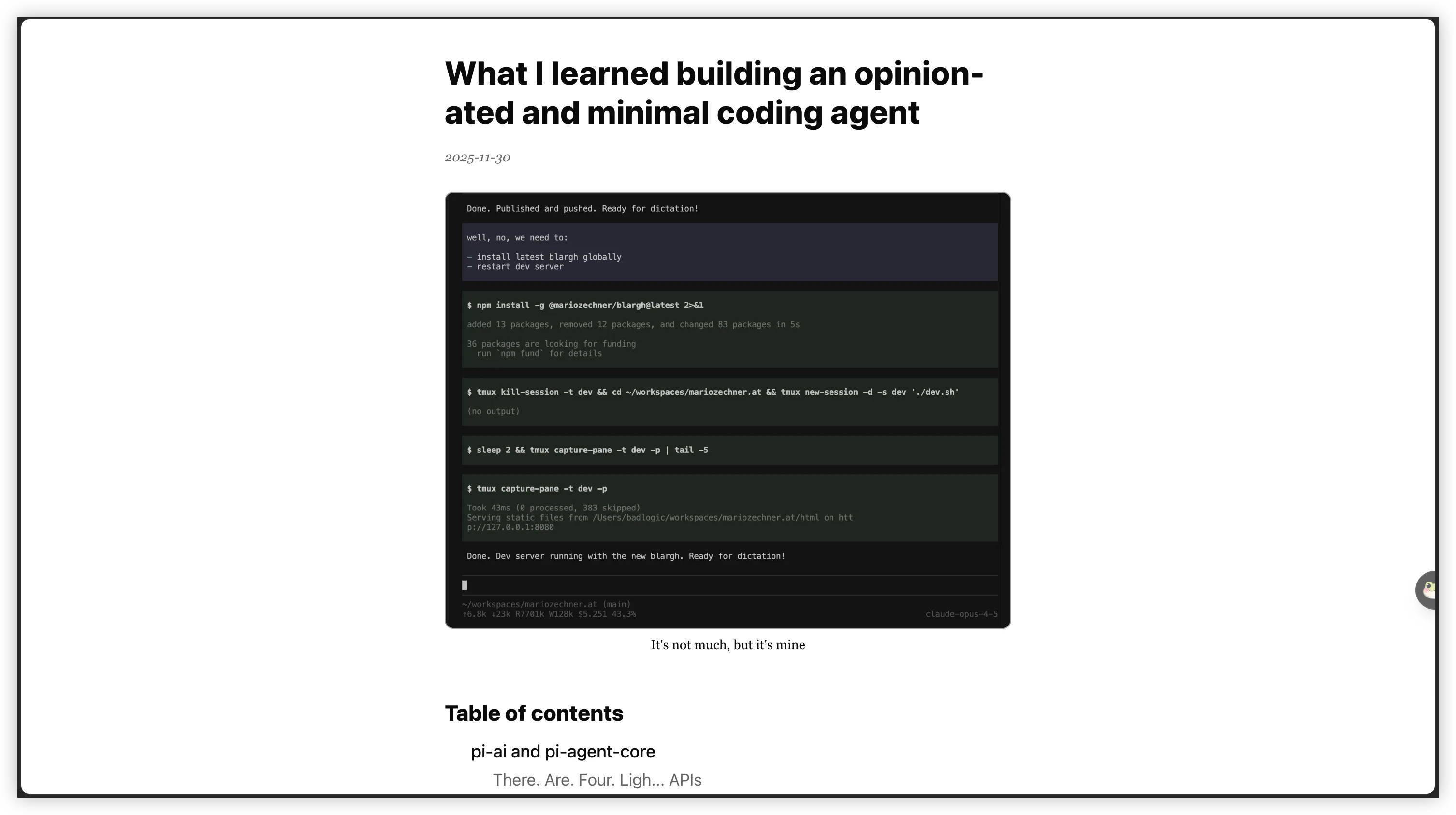 Mario 讲述构建极简 Coding Agent 的文章